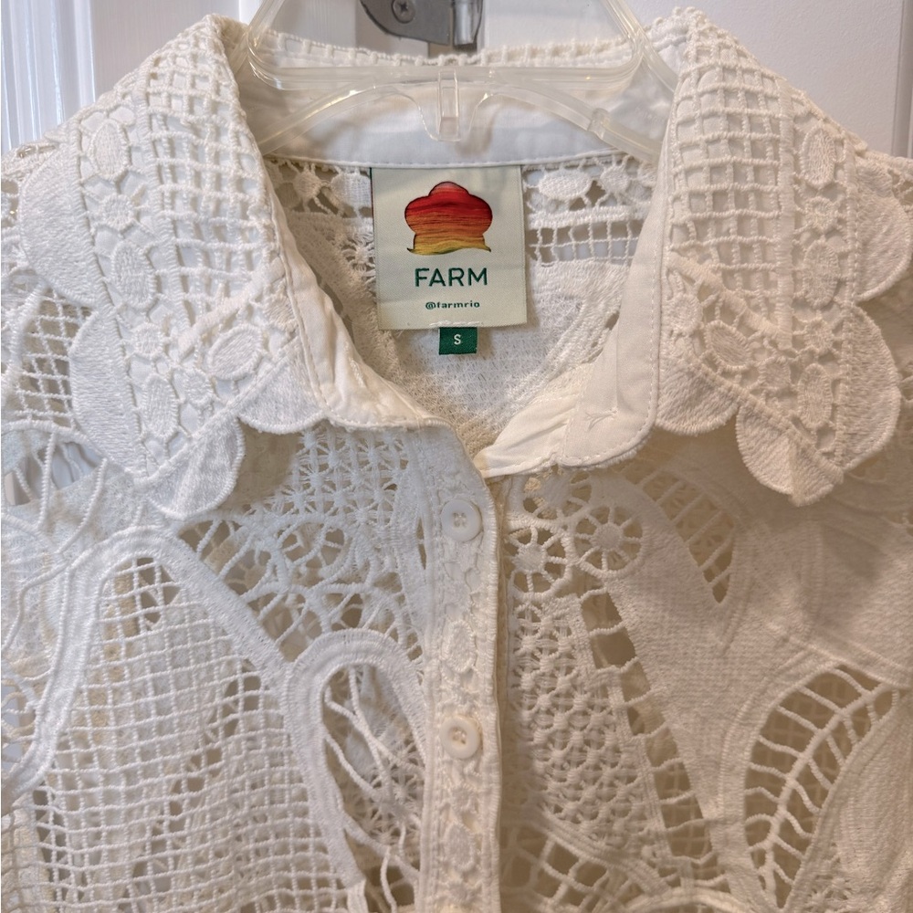 Farm Rio Guipure Ivory Lace Crochet Midi Dress Oversized Swim Coverup Size Small - Picture 5 of 8